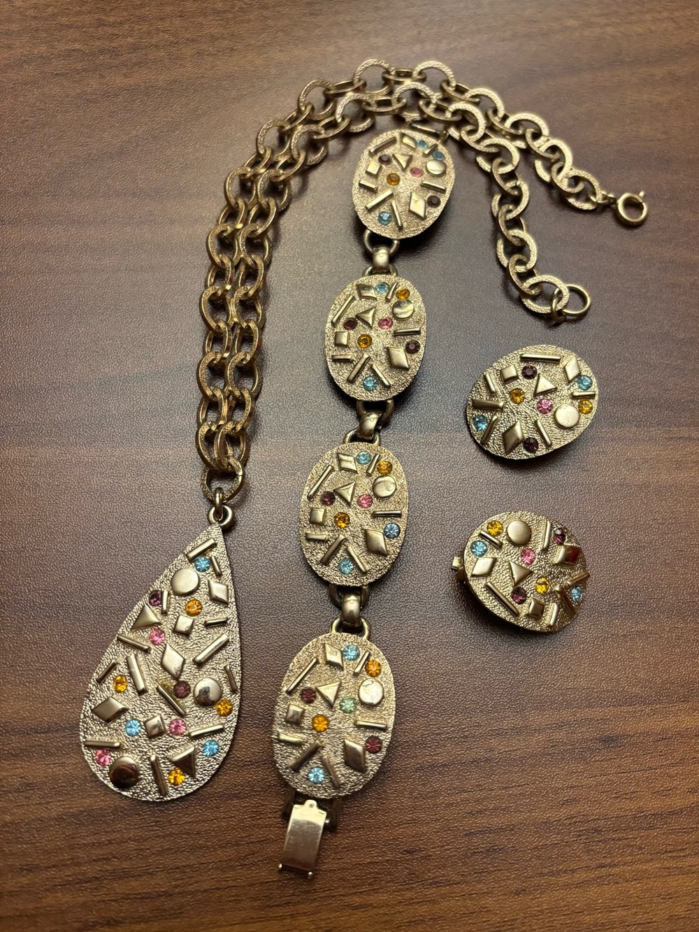S. Coventry Gold-Tone Multicolor stones Necklace, bracelet and earrings set